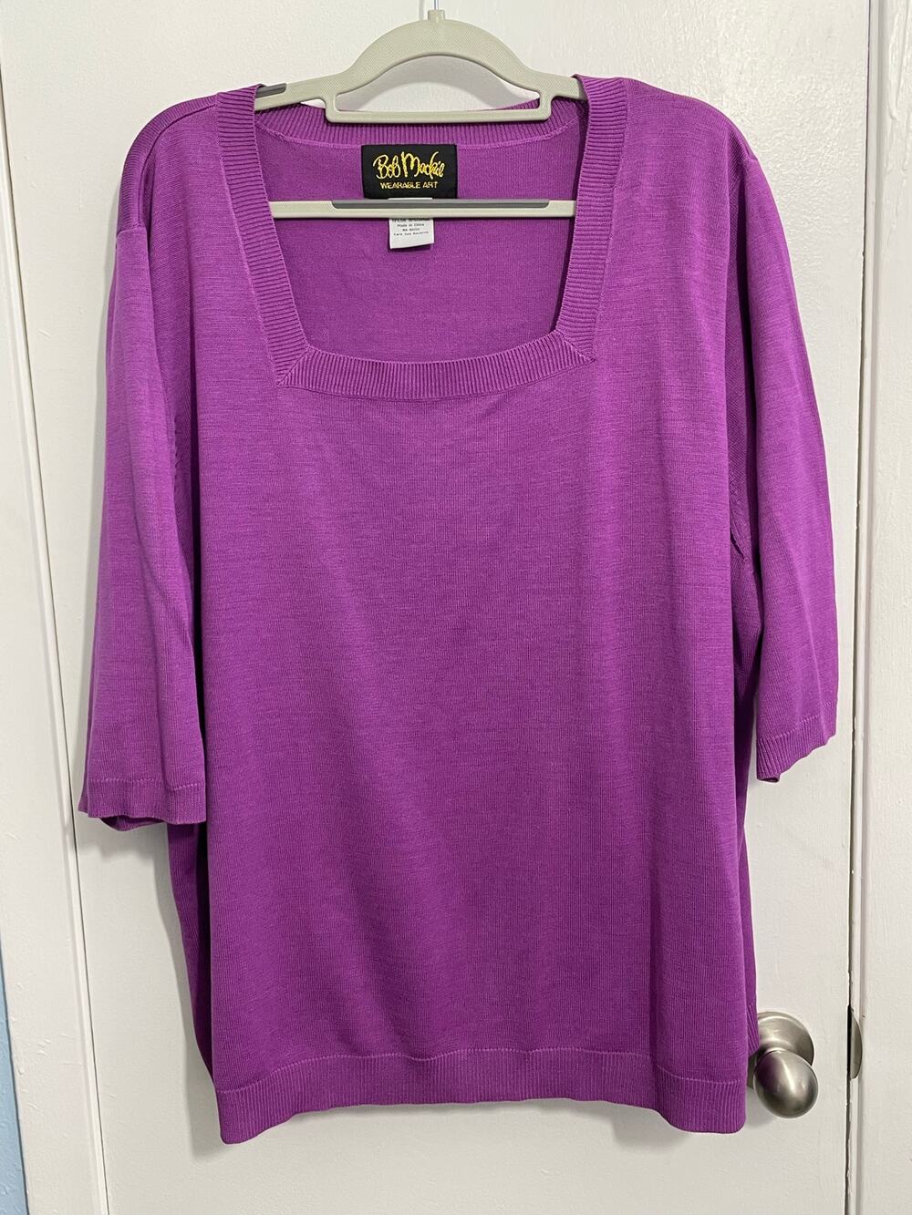 Bob Mackie Silk Blend Sweater 3X Purple 3/4 Sleeve Wearable Art Indie Office